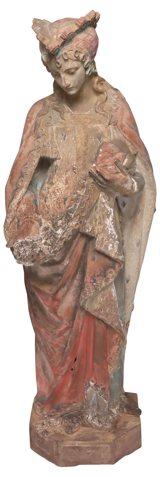 FRENCH TERRACOTTA PAINTED RELIGIOUS SCULPTURE OF SAINT ELIZABETH (1 of 4)