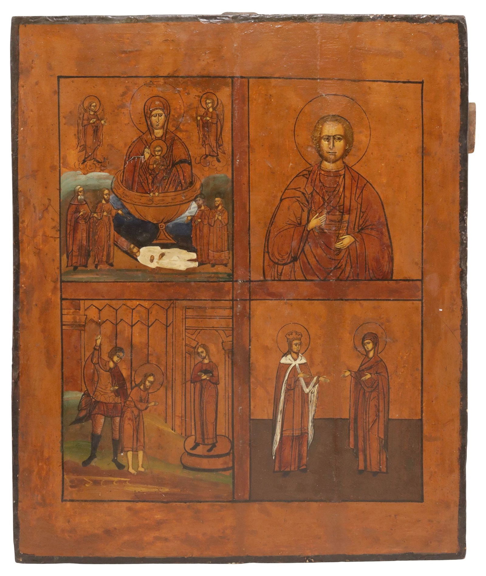 RUSSIAN ORTHODOX QUADRIPARTITE RELIGIOUS ICON ON PANEL (1 of 2)