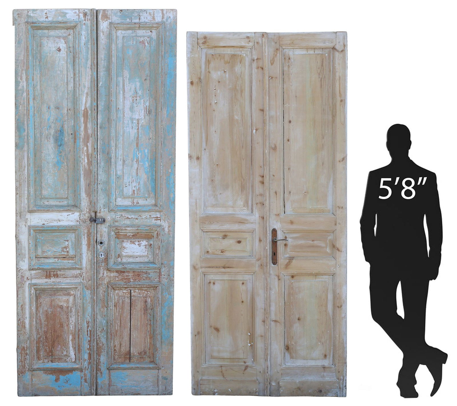 (2 PAIR) LARGE FRENCH ARCHITECTURAL WOOD DOORS, 108.5"H (1 of 9)