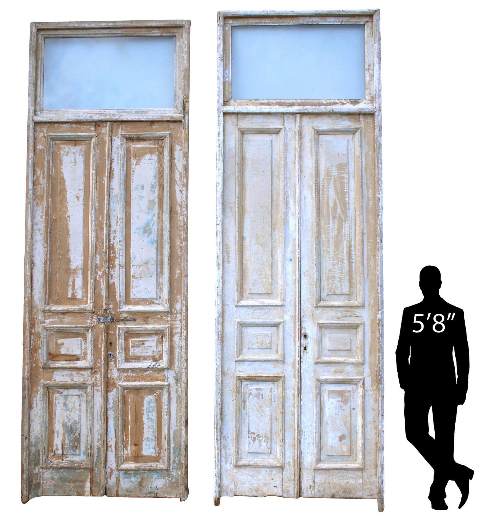 (2) ARCHITECTURAL PANELED FRENCH DOORS WITH GLASS TRANSOMS, 142"H (1 of 7)