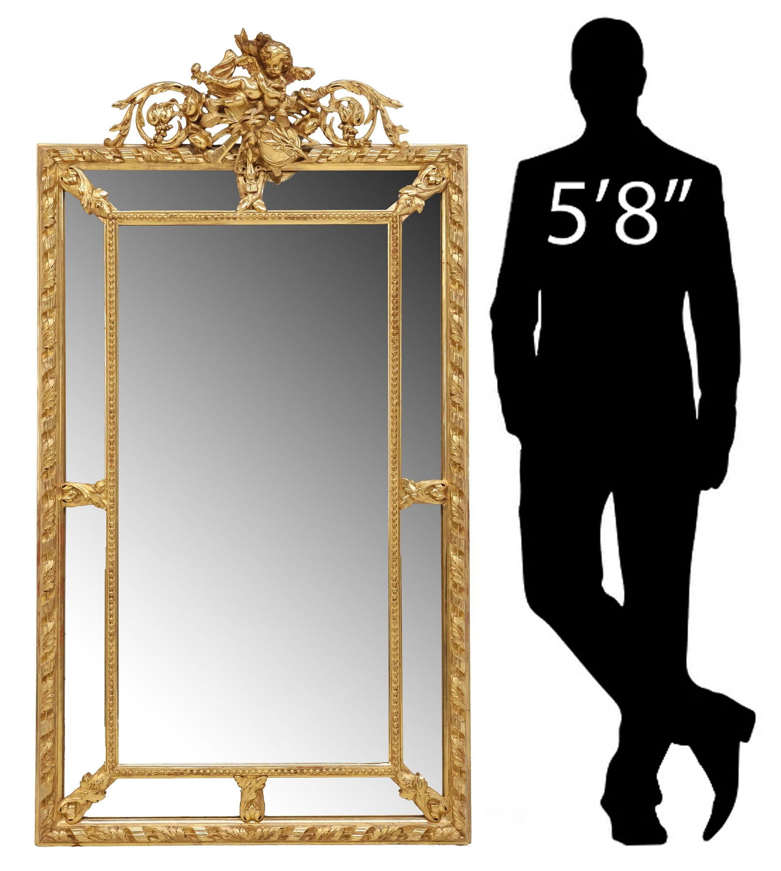 FRENCH LOUIS XVI STYLE GILTWOOD CUSHION MIRROR, 67" X 35" (1 of 5)