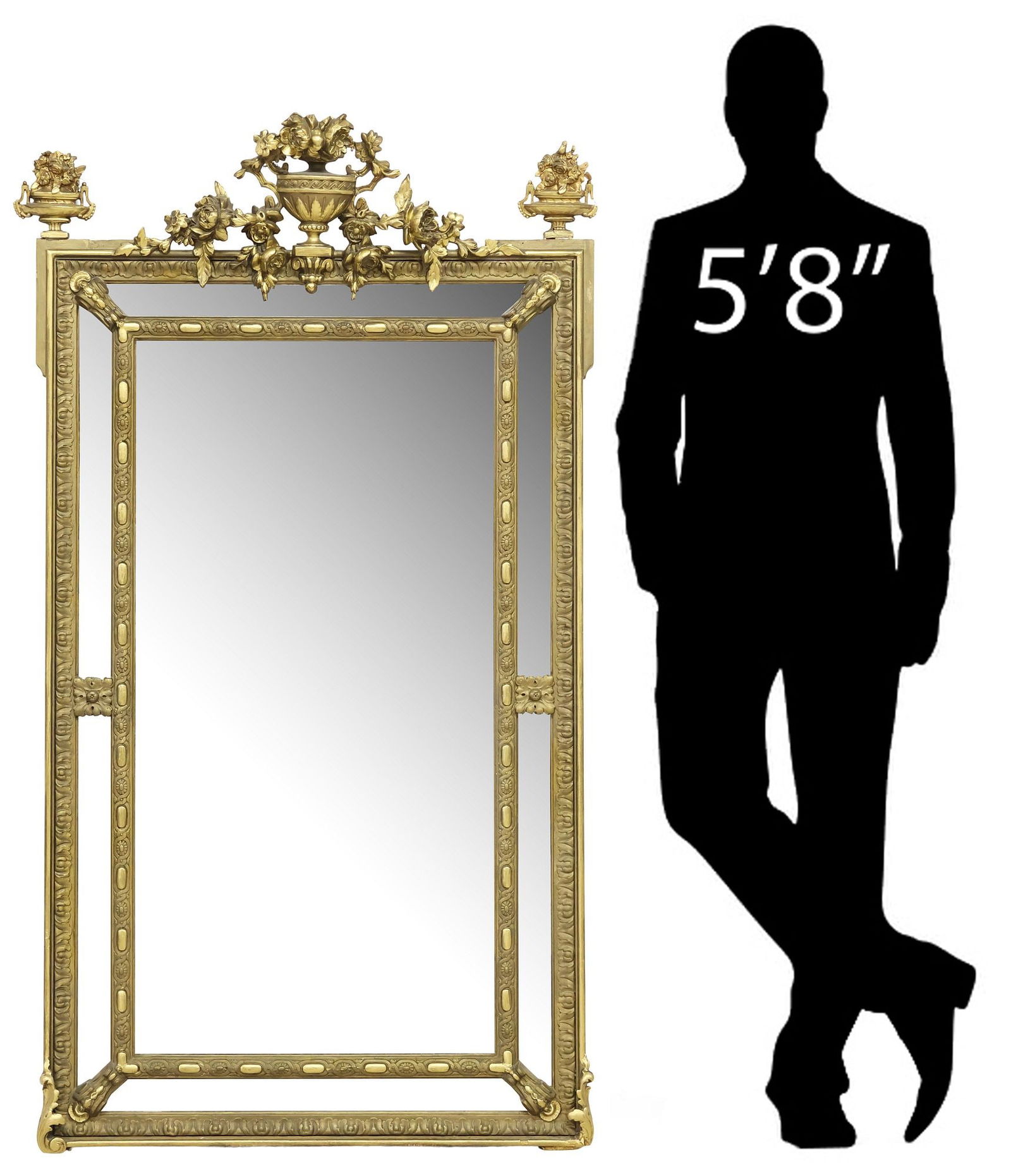 FRENCH LOUIS XVI STYLE GILT-PAINTED PARCLOSE MIRROR, 62.25" X 34" (1 of 4)