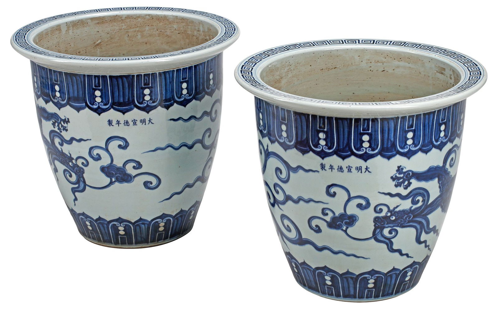 (2) CHINESE BLUE & WHITE PORCELAIN JARDINIERES / PLANTERS (1 of 4)