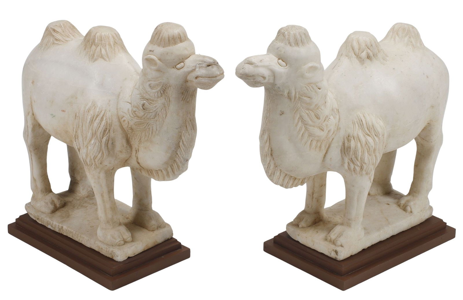 (2) LARGE CARVED MARBLE SCULPTURES, CAMELS, ON WOOD BASES (1 of 7)