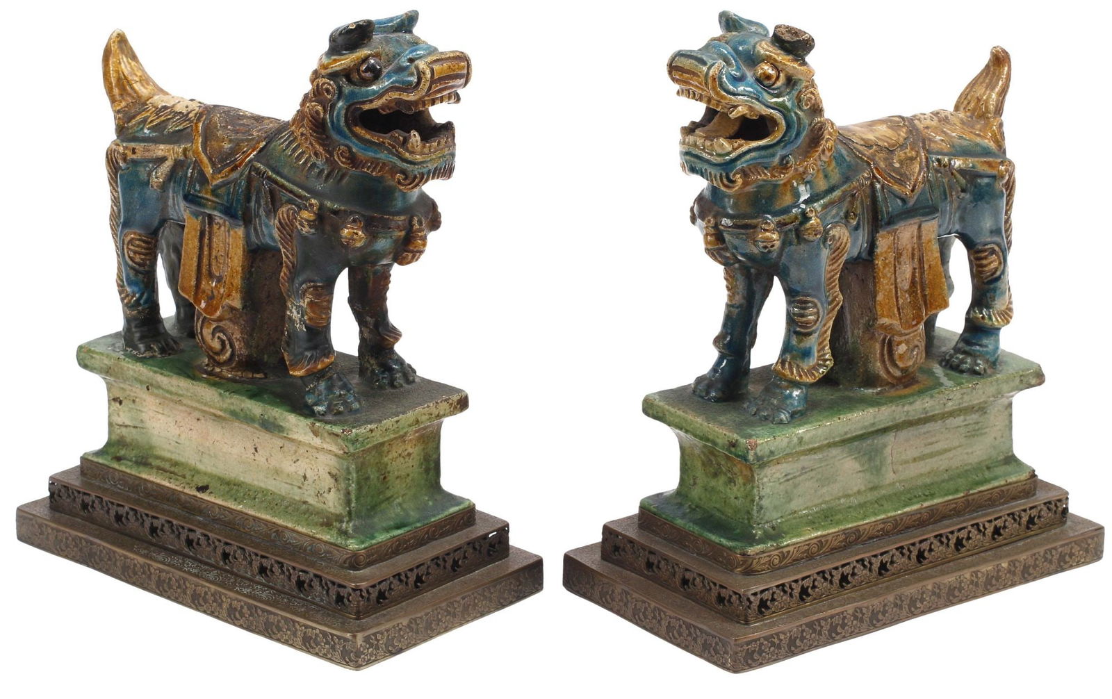(2) CHINESE SANCAI GLAZED EARTHENWARE TEMPLE LION ROOF TILES (1 of 6)