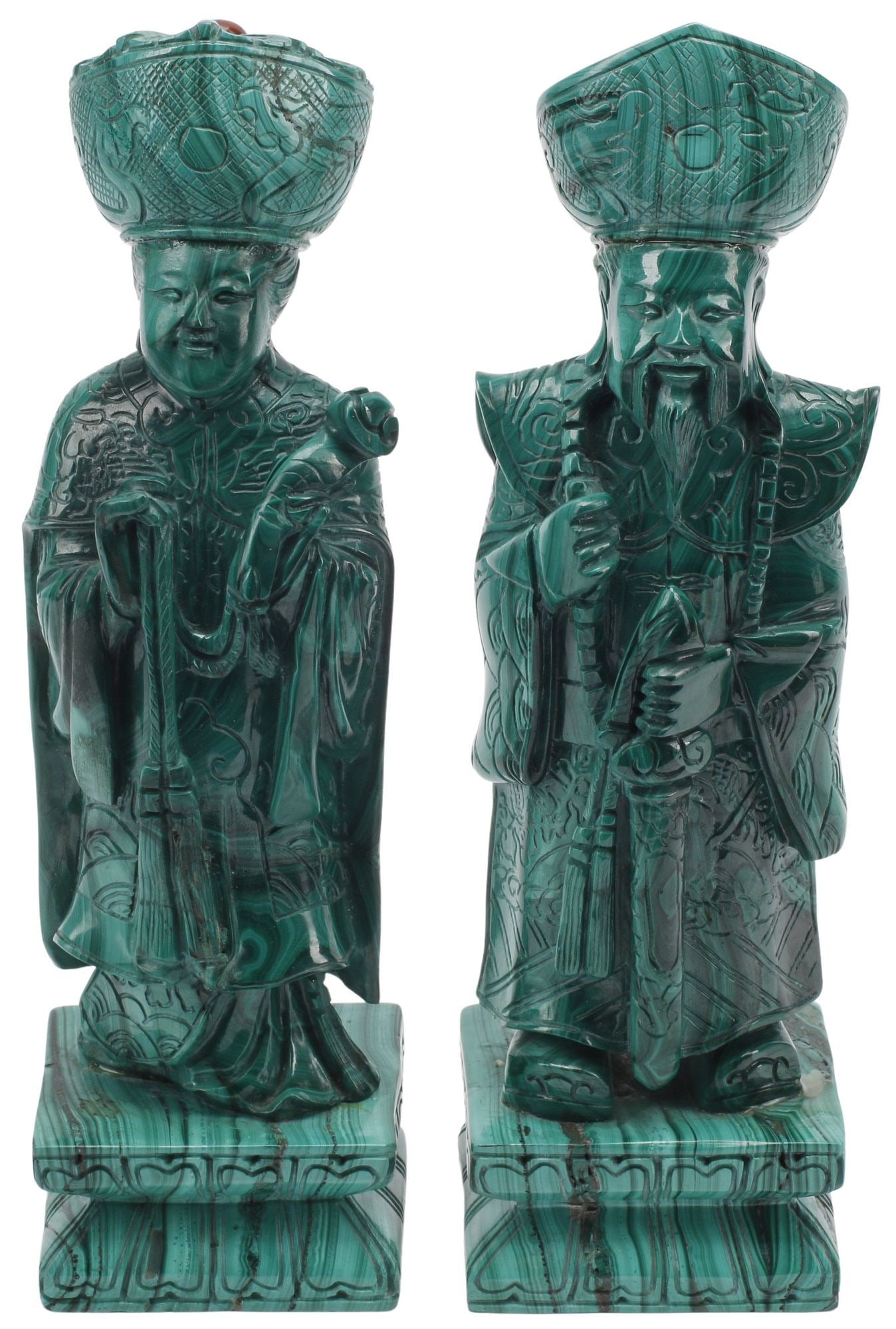 (2) CHINESE CARVED MALACHITE FIGURES, EMPEROR & EMPRESS (1 of 4)