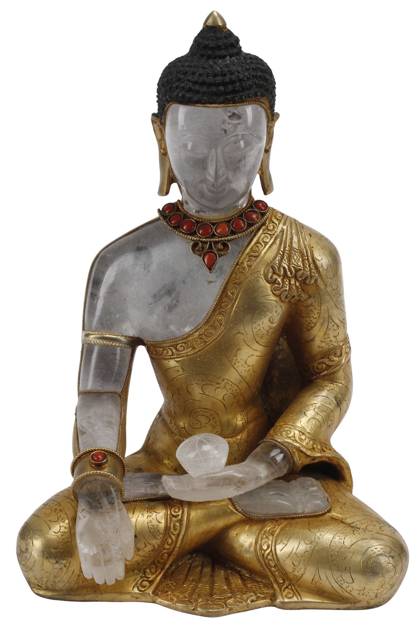 JEWELED & BRONZE-CLAD ROCK CRYSTAL SEATED BUDDHA FIGURE (1 of 4)