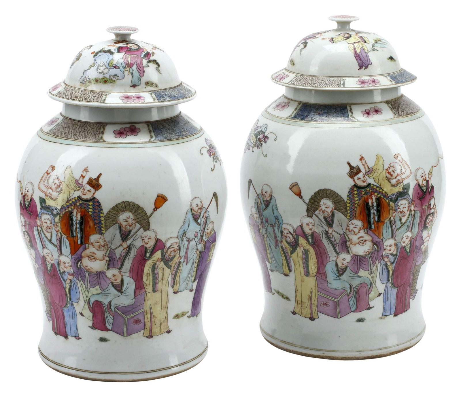 (2) CHINESE FAMILLE ROSE PORCELAIN COVERED TEMPLE JARS (1 of 6)