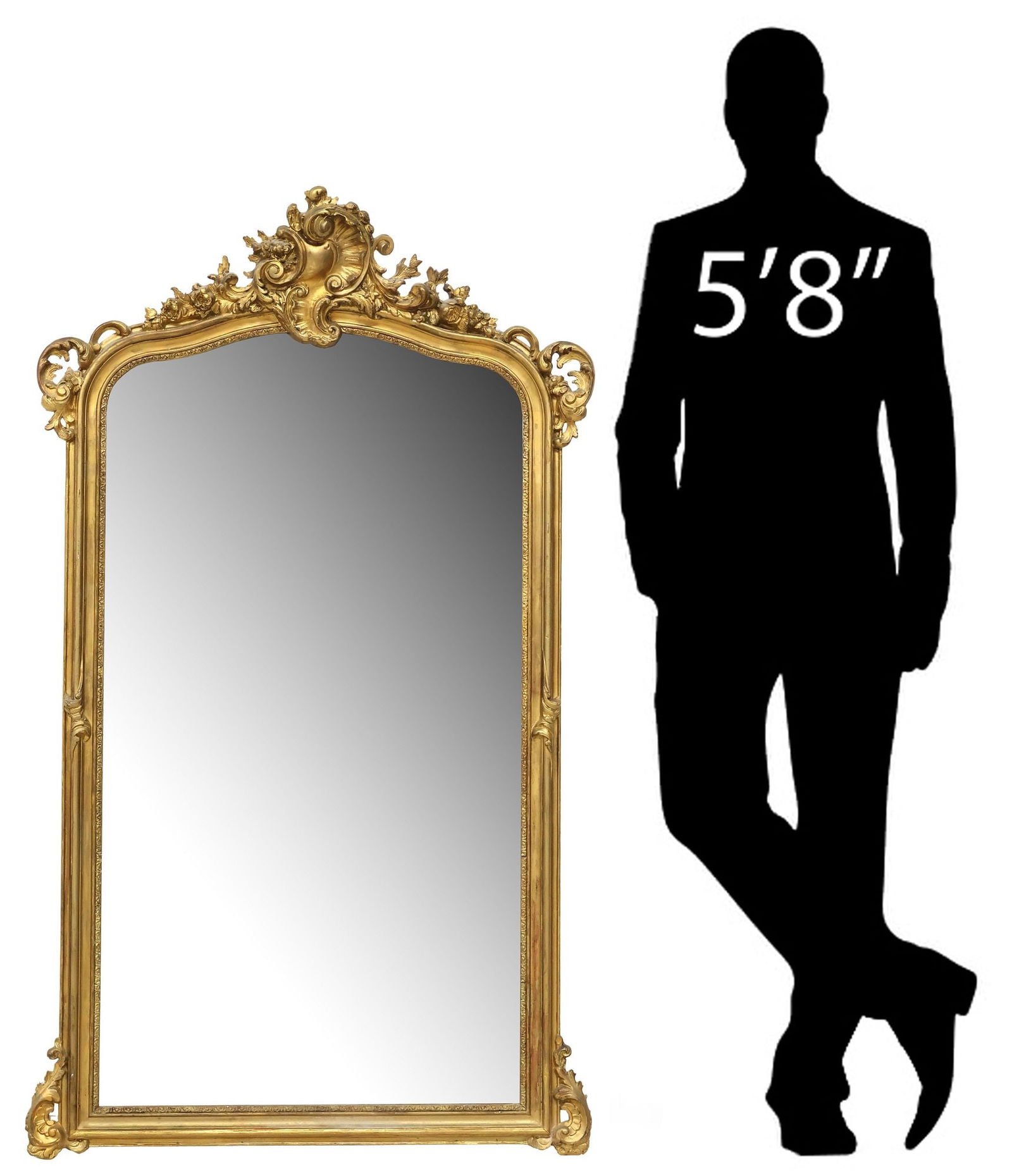 FRENCH LOUIS XV STYLE GILTWOOD WALL MIRROR, 58.5" X 34" (1 of 4)