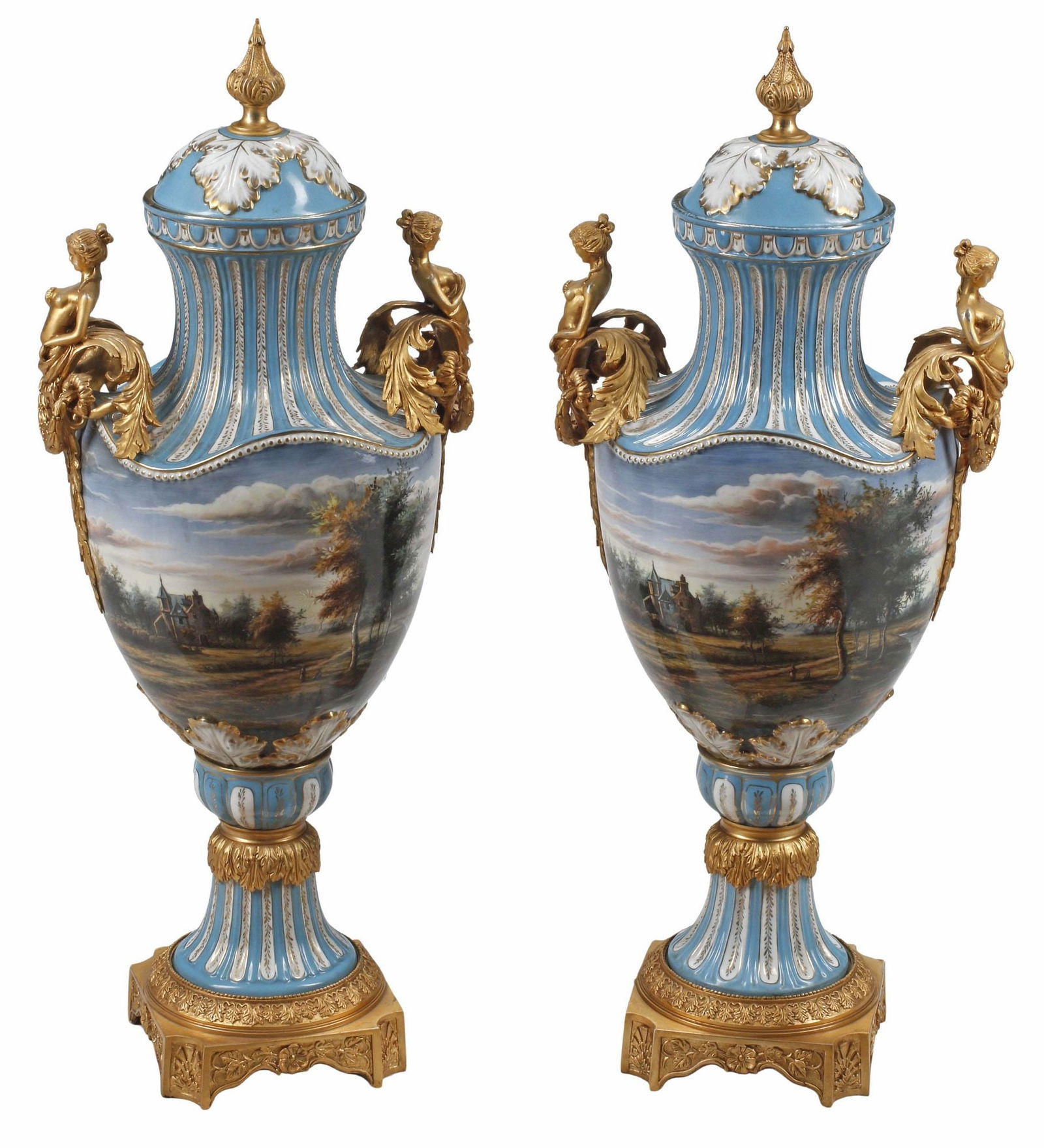 (2) SEVRES STYLE ORMOLU-MOUNTED PORCELAIN COVERED VASES, 32"H (1 of 7)