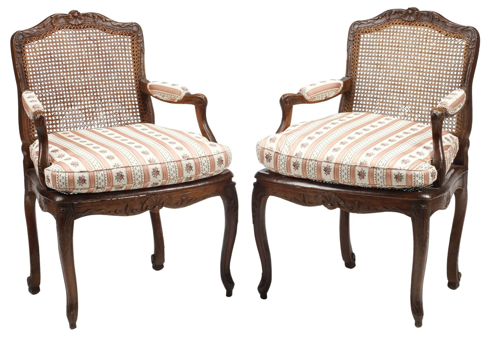 (2) FRENCH PROVINCIAL LOUIS XV STYLE CANED & UPHOLSTERED ARMCHAIRS (1 of 7)