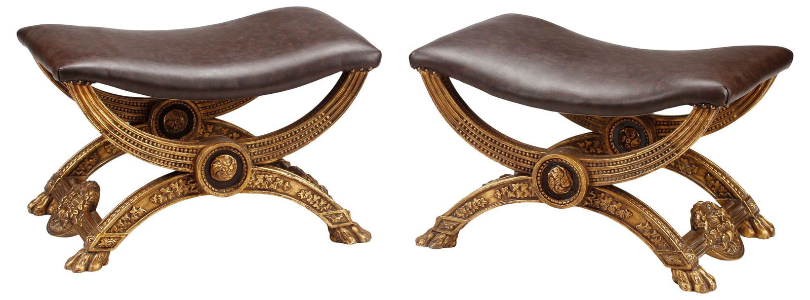 (2) NEOCLASSICAL STYLE LEATHER-UPHOLSTERED CURULE BENCHES (1 of 4)