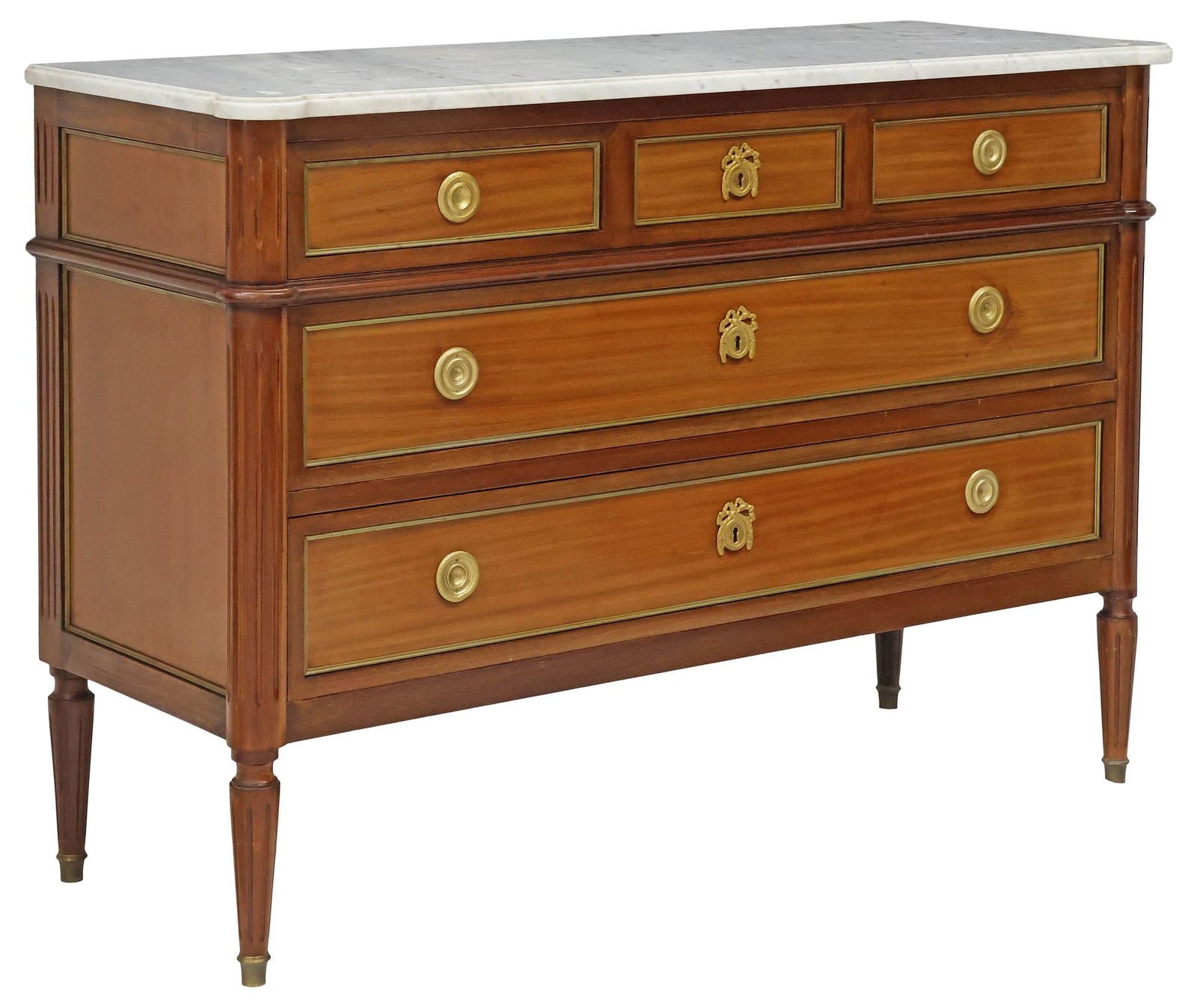 FRENCH LOUIS XVI STYLE MARBLE-TOP MAHOGANY COMMODE (1 of 5)