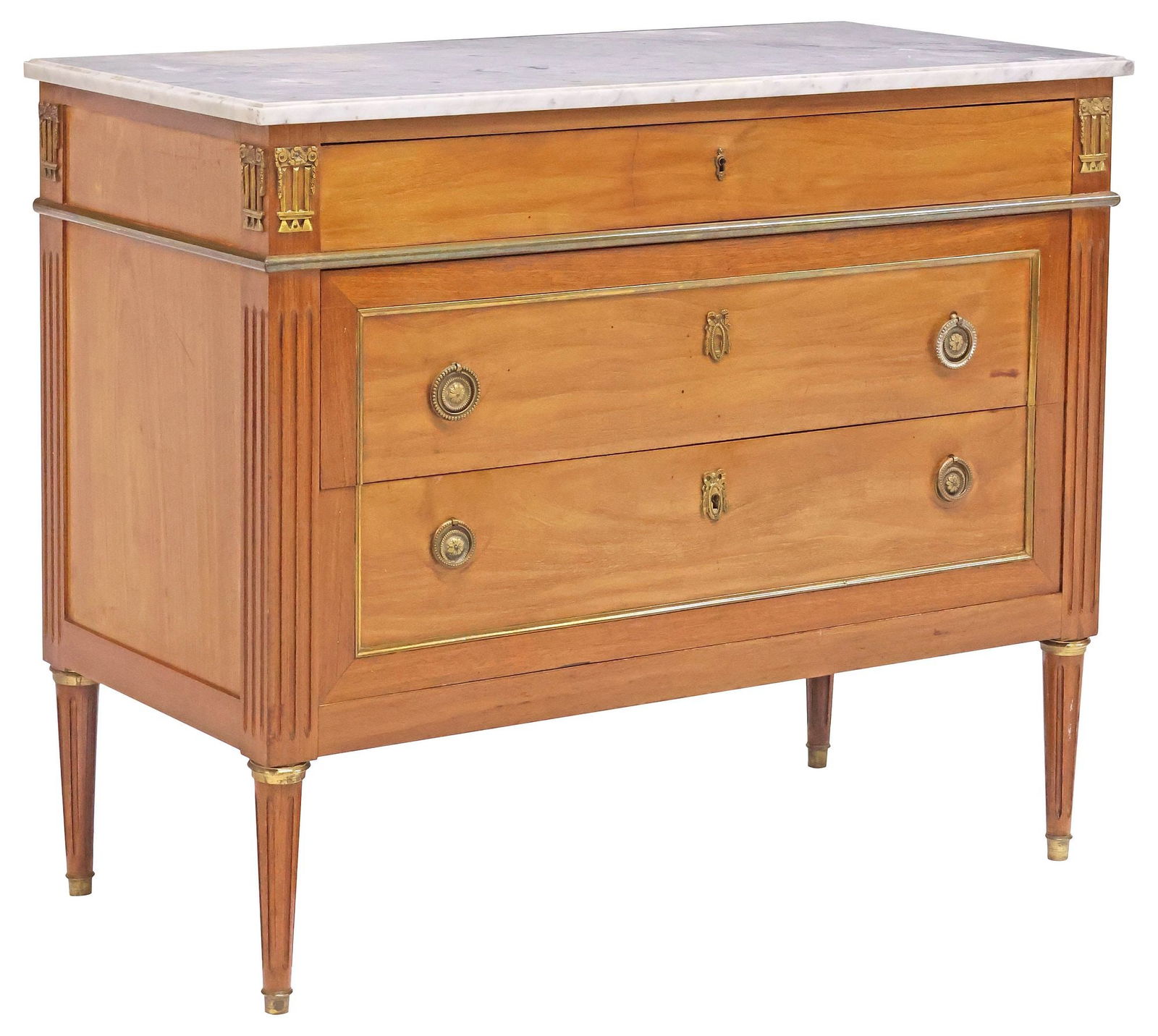 FRENCH LOUIS XVI STYLE MARBLE-TOP MAHOGANY COMMODE (1 of 5)