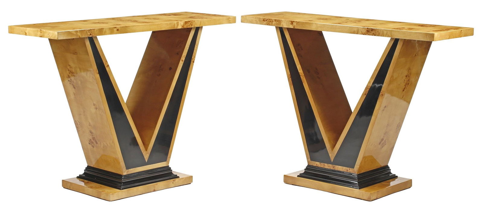 (2) ART DECO STYLE PARCEL EBONIZED V-SHAPED CONSOLE TABLES (1 of 6)