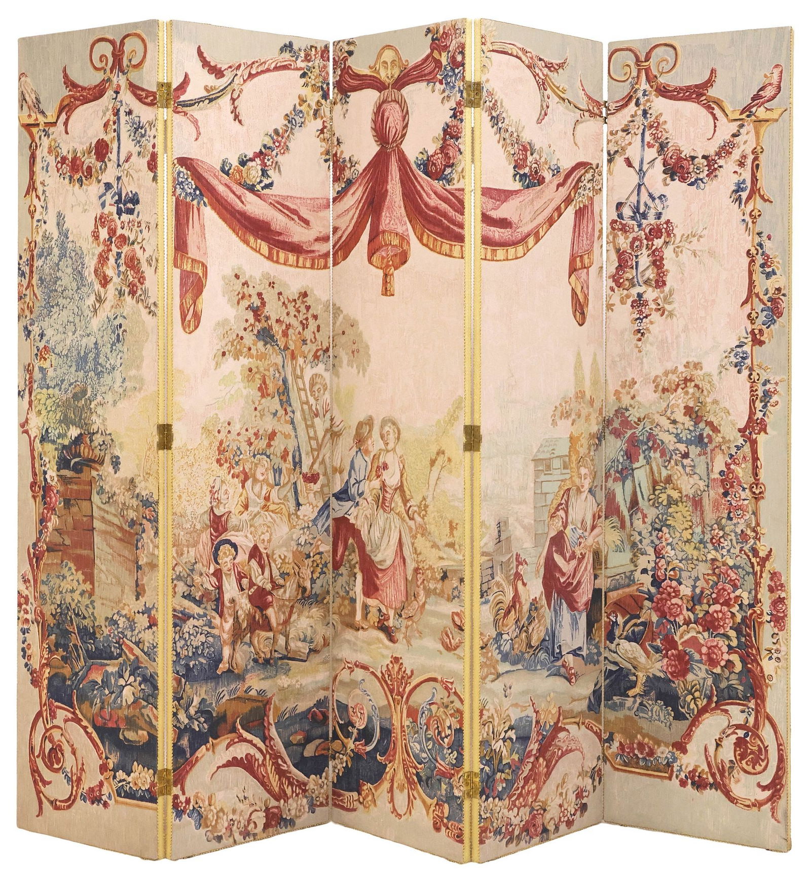 FRENCH AUBUSSON STYLE PAINTED TAPESTRY 5-PANEL FOLDING SCREEN (1 of 4)