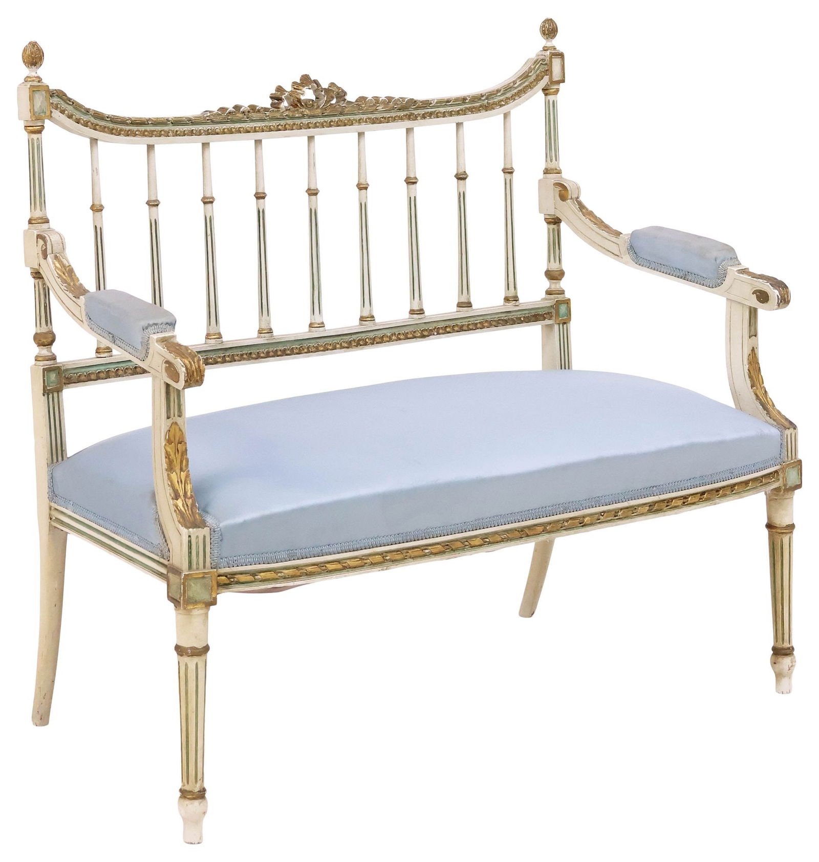 FRENCH LOUIS XVI STYLE PARCEL-GILT & PAINTED SETTEE (1 of 3)
