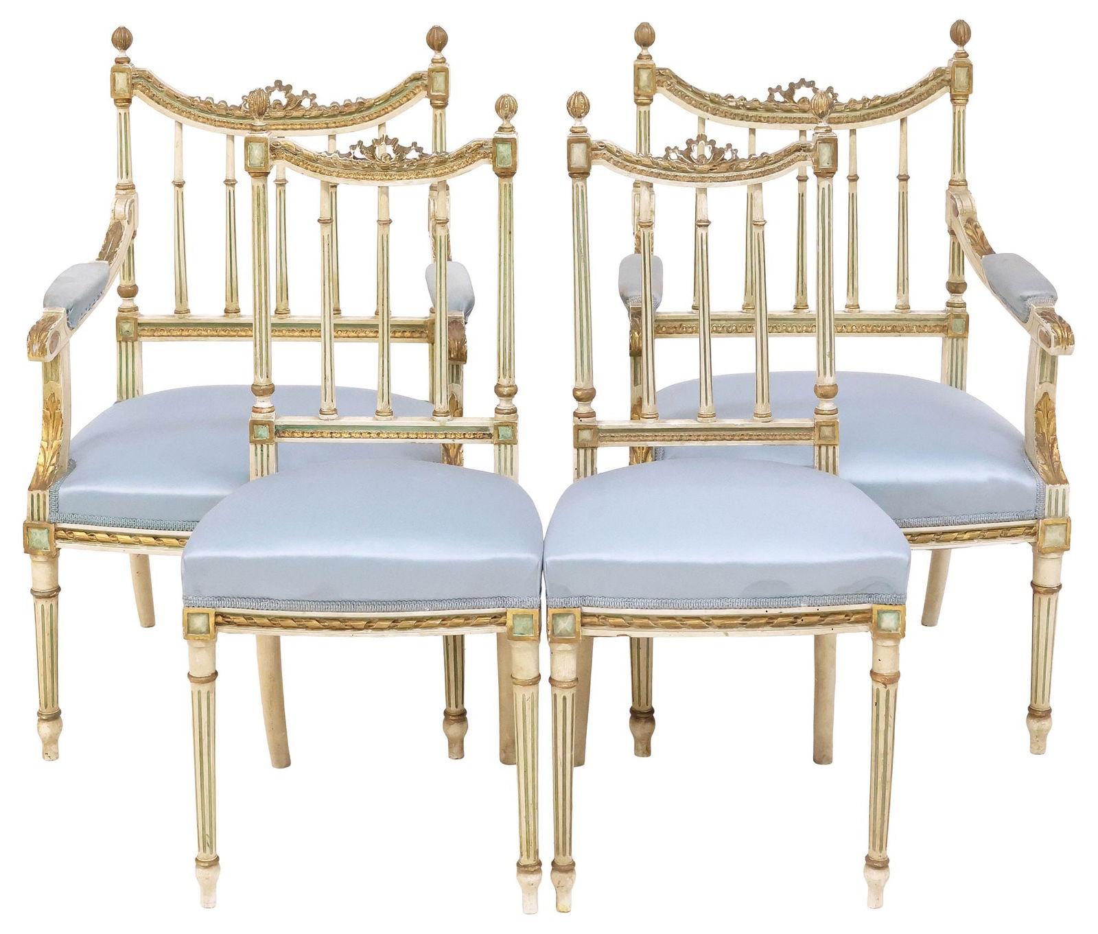 (4) FRENCH LOUIS XVI STYLE PARCEL-GILT & PAINTED ARM & SIDE CHAIRS (1 of 3)