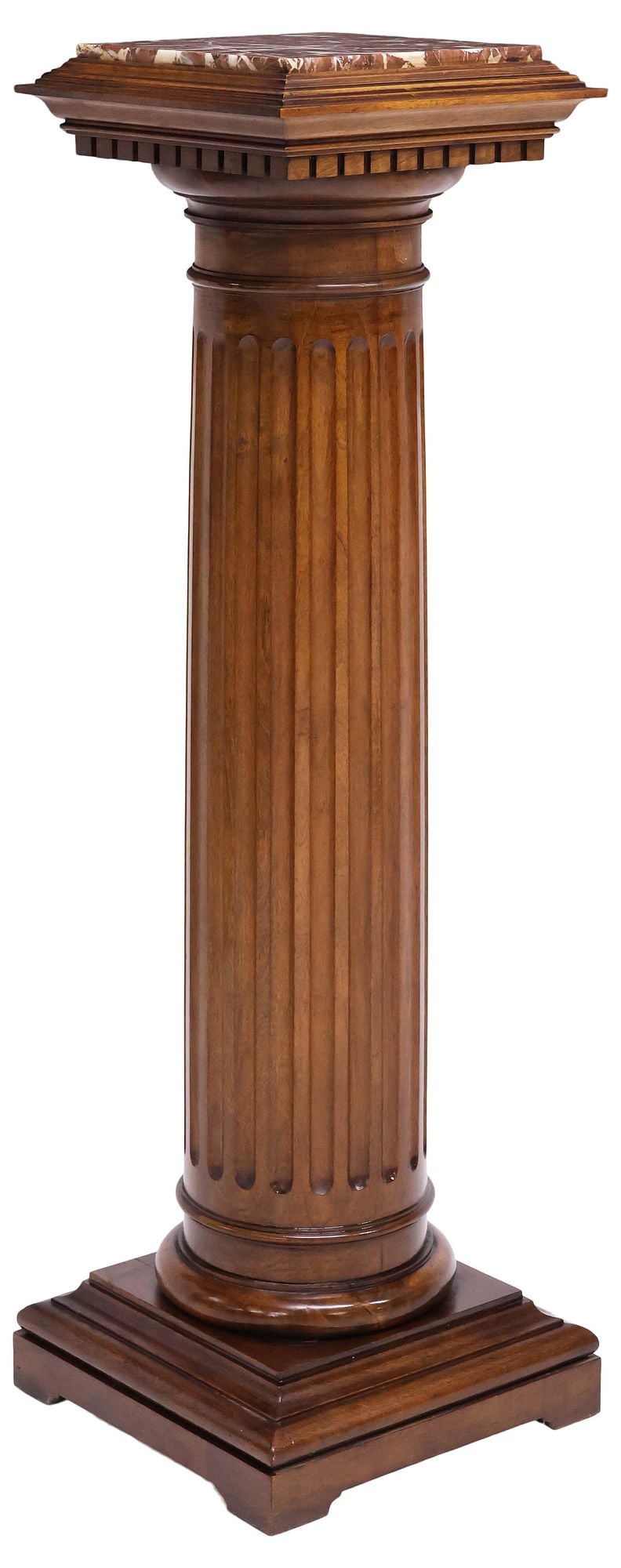 CONTINENTAL MARBLE-TOP FLUTED WALNUT PEDESTAL (1 of 4)