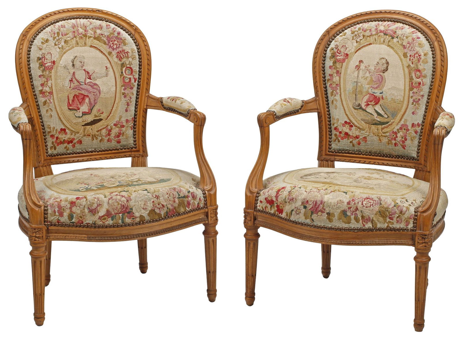 (2) FRENCH LOUIS XVI STYLE TAPESTRY-UPHOLSTERED ARMCHAIRS (1 of 7)