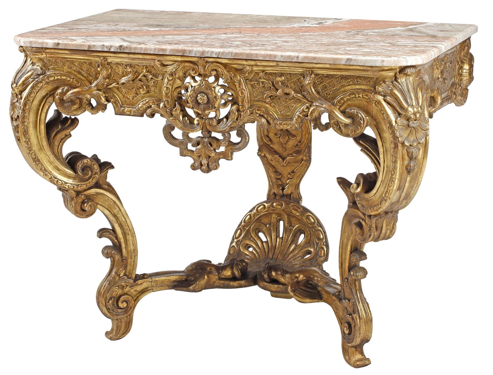 ENGLISH GEORGIAN PERIOD MARBLE-TOP GILTWOOD CONSOLE TABLE (1 of 6)