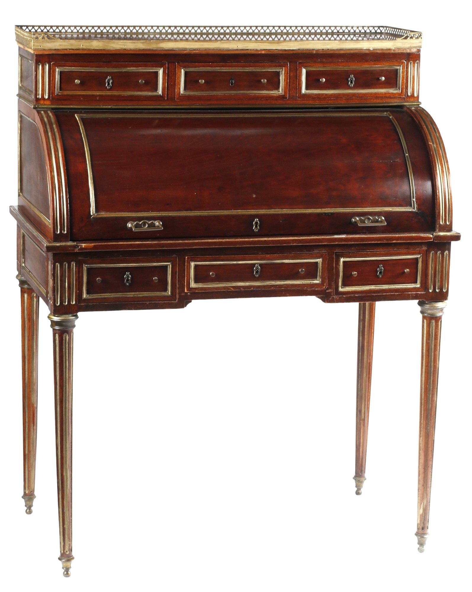 FRENCH LOUIS XVI STYLE MAHOGANY MARBLE-TOP CYLINDER BONHEUR DU JOUR DESK (1 of 7)