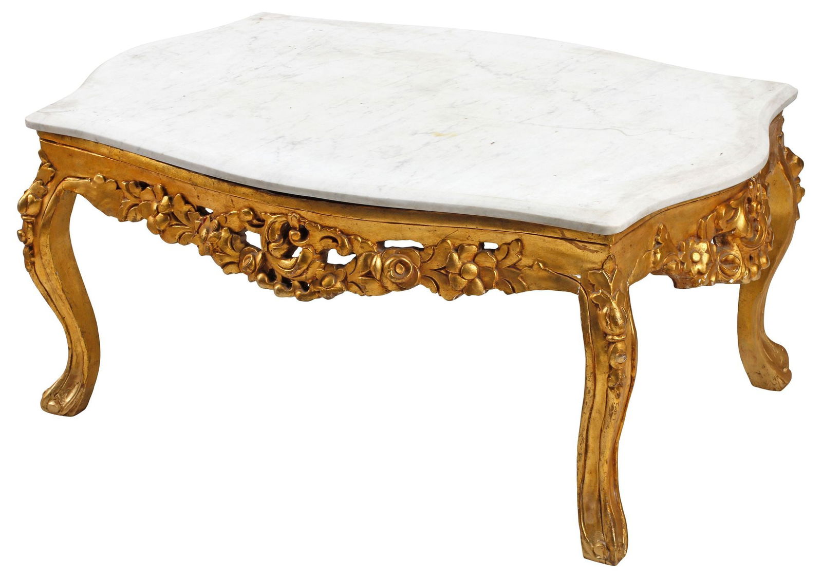 LOUIS XV STYLE MARBLE-TOP GILTWOOD COFFEE TABLE (1 of 4)