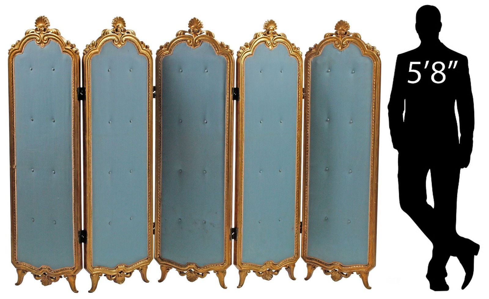 FRENCH LOUIS XV STYLE UPHOLSTERED GILT 5-PANEL SCREEN, 64"H (1 of 7)