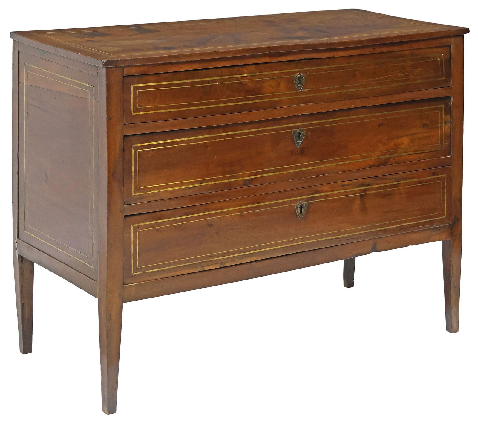 FRENCH LOUIS XVI BRASS-INLAID WALNUT 3-DRAWER COMMODE (1 of 5)