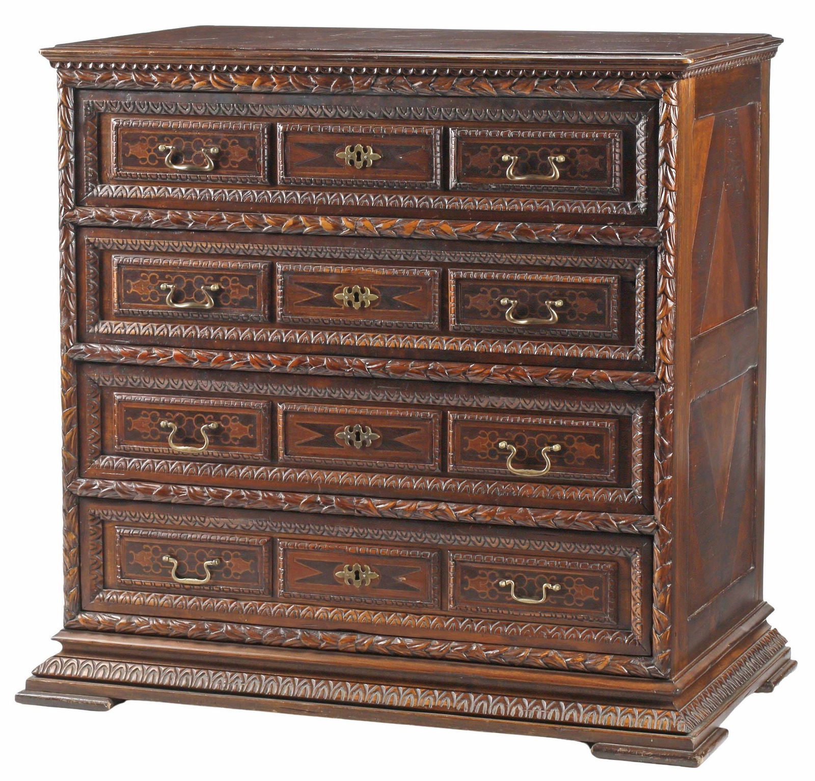 SPANISH-STYLE INLAID & CARVED MAHOGANY COMMODE (1 of 6)