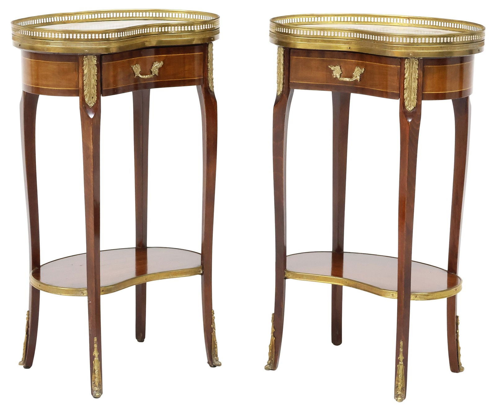 (2) FRENCH LOUIS XVI STYLE MARBLE-TOP KIDNEY-FORM MAHOGANY NIGHTSTANDS (1 of 5)