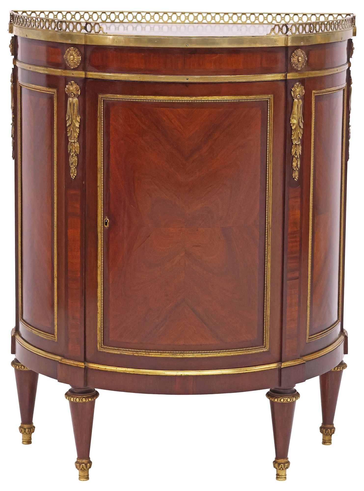 FRENCH LOUIS XVI STYLE MARBLE-TOP MAHOGANY DEMILUNE SERVER (1 of 4)