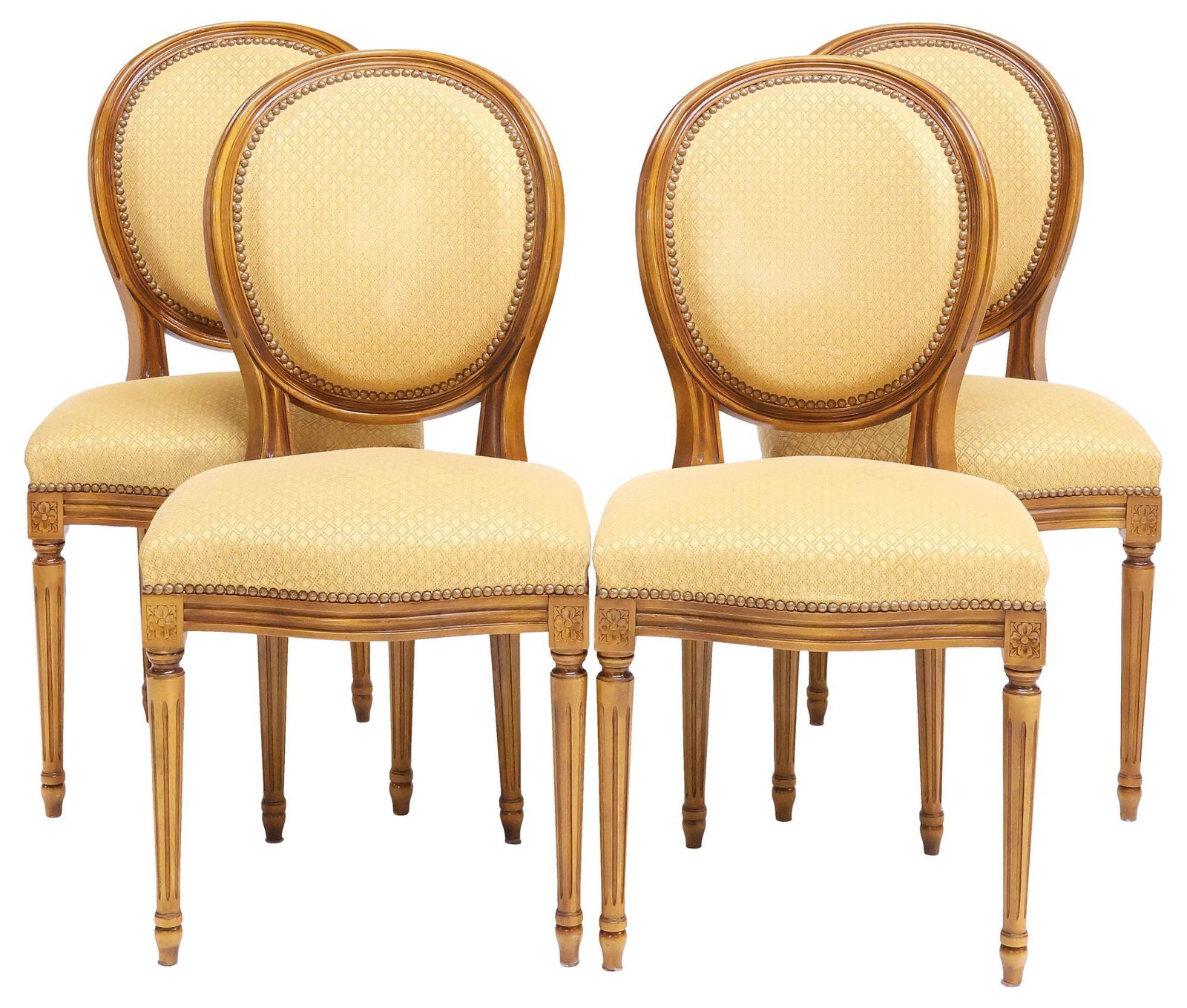 (4) FRENCH LOUIS XVI STYLE UPHOLSTERED WALNUT DINING CHAIRS (1 of 3)