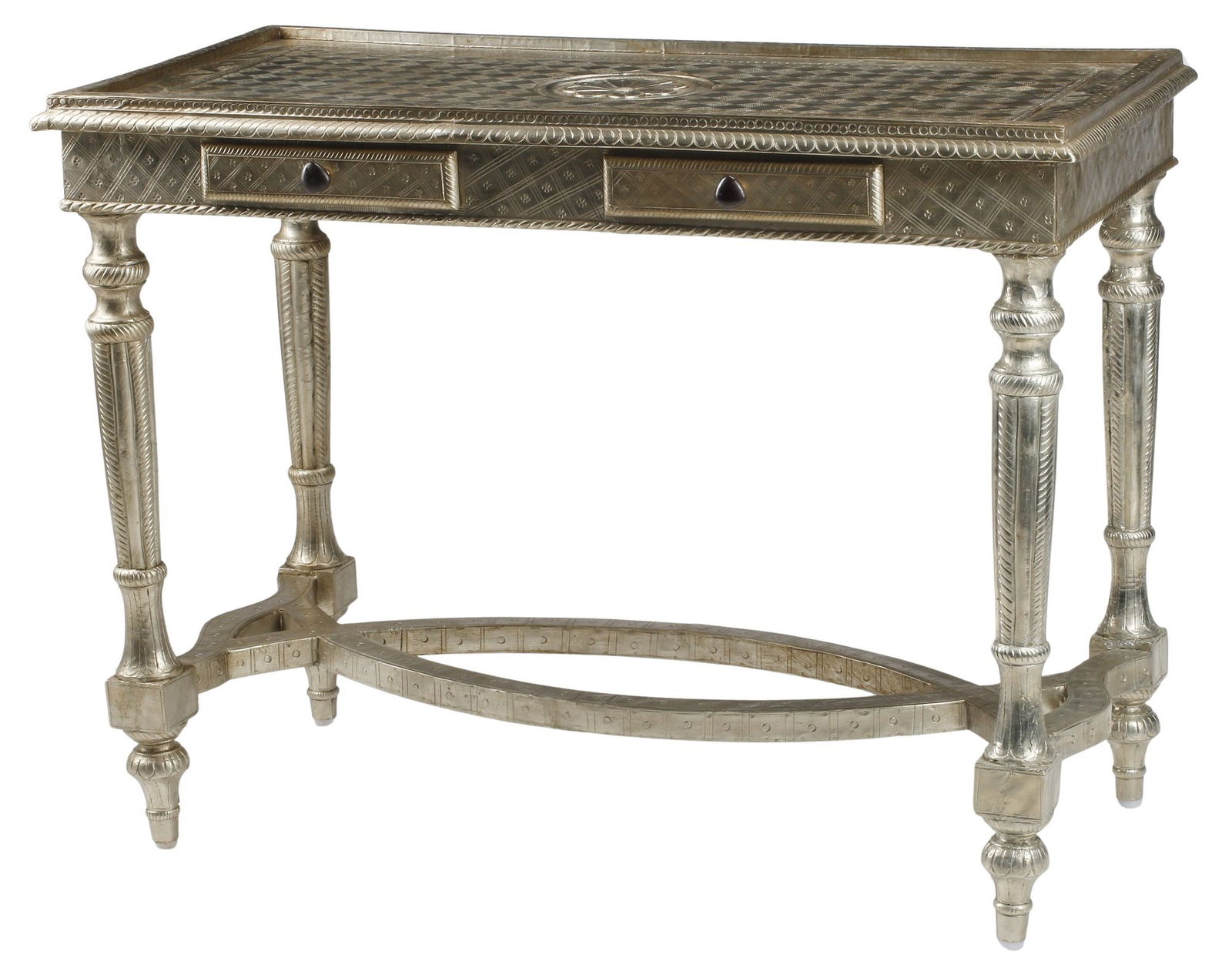 NEOCLASSICAL STYLE SILVER-TONE METAL-CLAD CONSOLE TABLE (1 of 6)