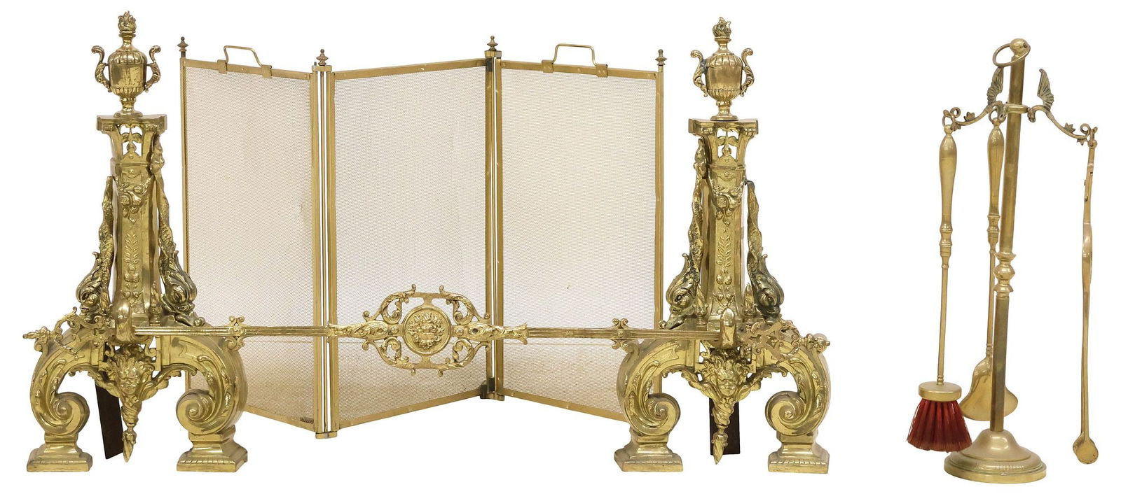 (LOT) FRENCH LOUIS XVI STYLE ORMOLU & GILT METAL FIREPLACE ACCESSORIES (1 of 7)