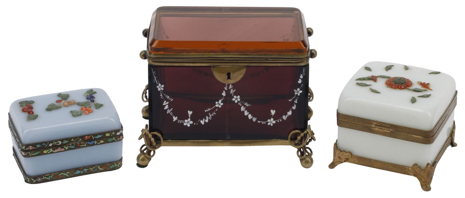 (3) ORMOLU-MOUNTED PEKING GLASS VANITY BOXES & ENAMELED CASKET (1 of 5)