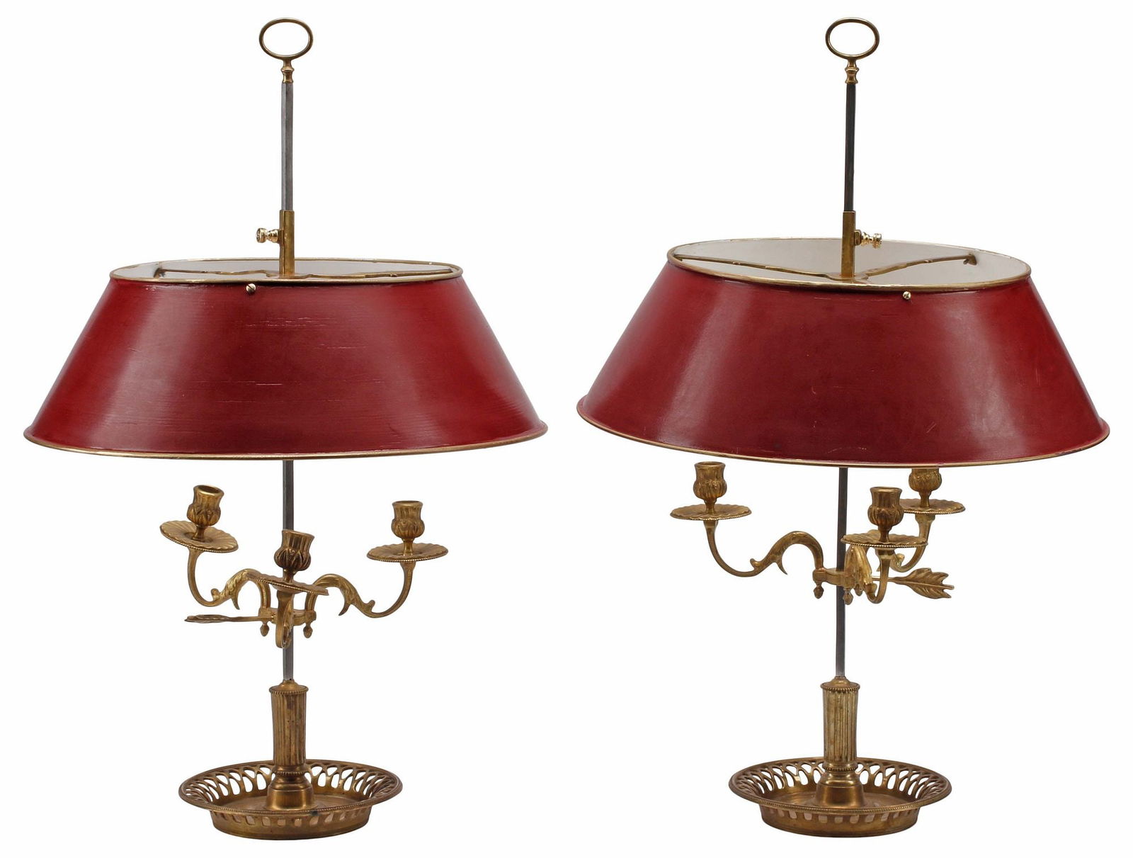 (2) BOUILLOTTE STYLE GILT METAL 3-LIGHT CANDLE LAMPS (1 of 5)