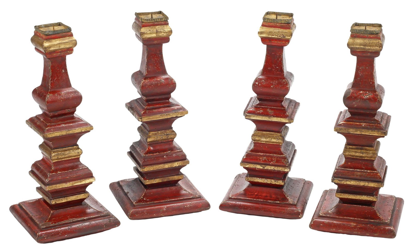 (4) CONTINENTAL PARCEL-GILT & PAINTED PRICKET CANDLESTICKS (1 of 5)