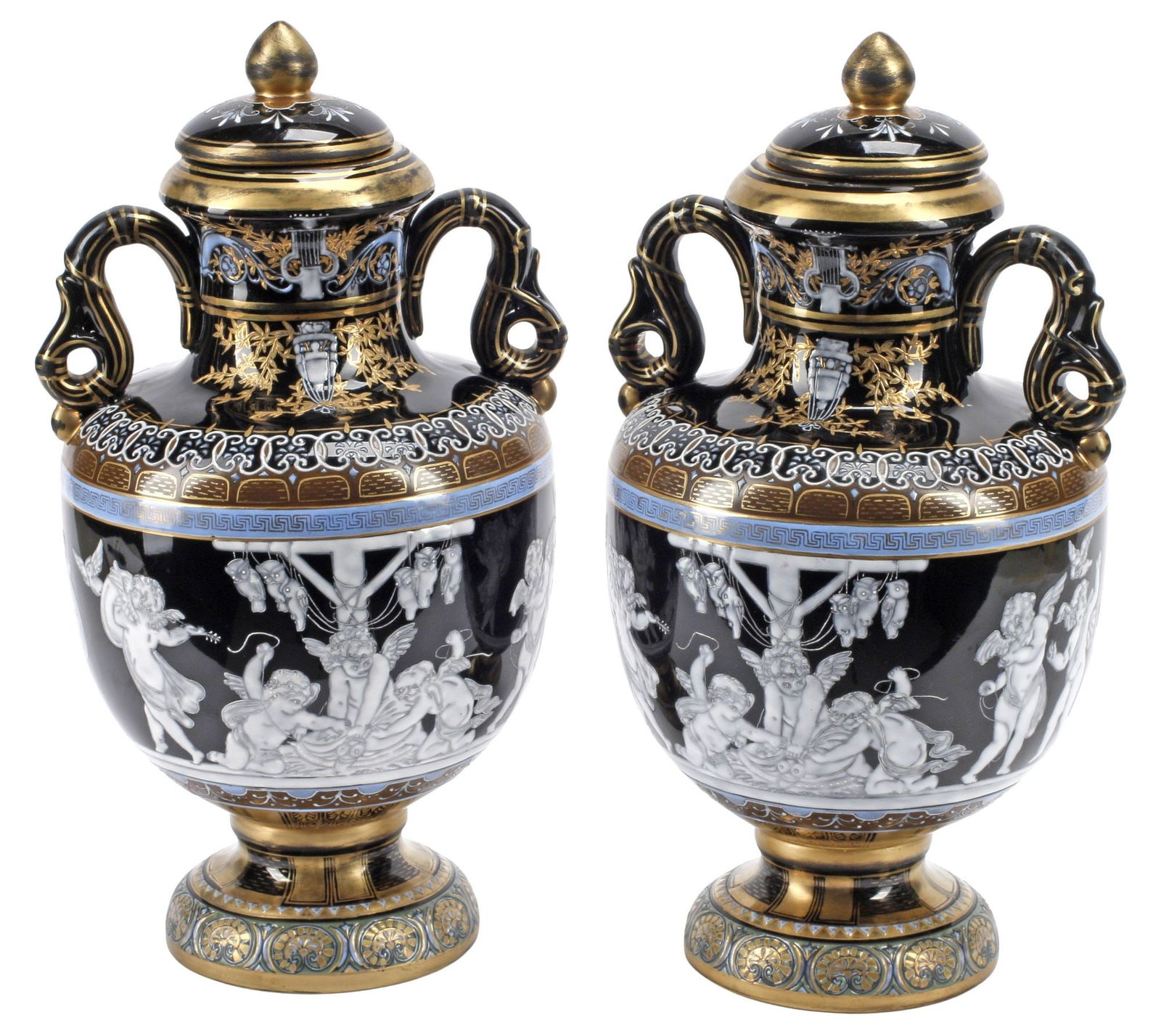 (2) MINTON STYLE PATE-SUR-PATE PARCEL-GILT PORCELAIN URNS (1 of 8)