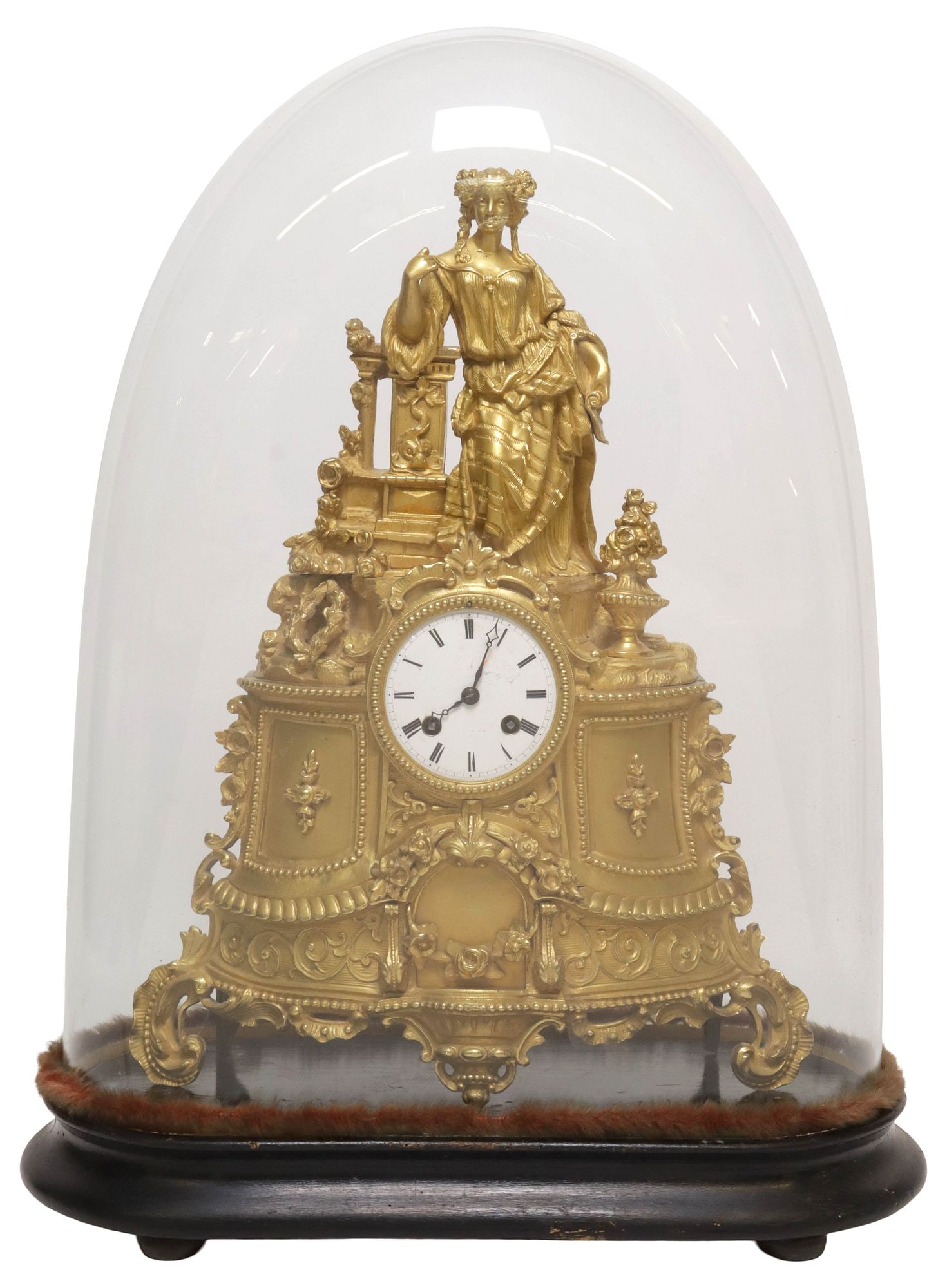 FRENCH LOUIS XVI STYLE FIGURAL ORMOLU MANTEL CLOCK IN GLASS CLOCHE (1 of 6)