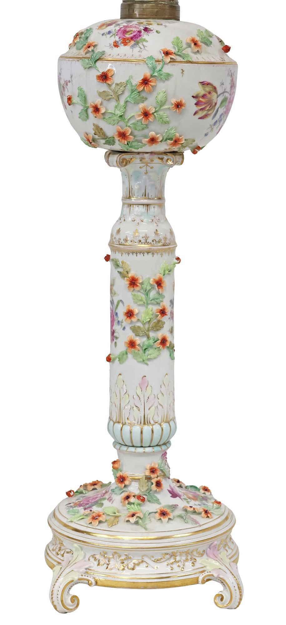 LARGE CARL THIEME DRESDEN PARCEL-GILT PORCELAIN TABLE LAMP, 38"H (1 of 7)