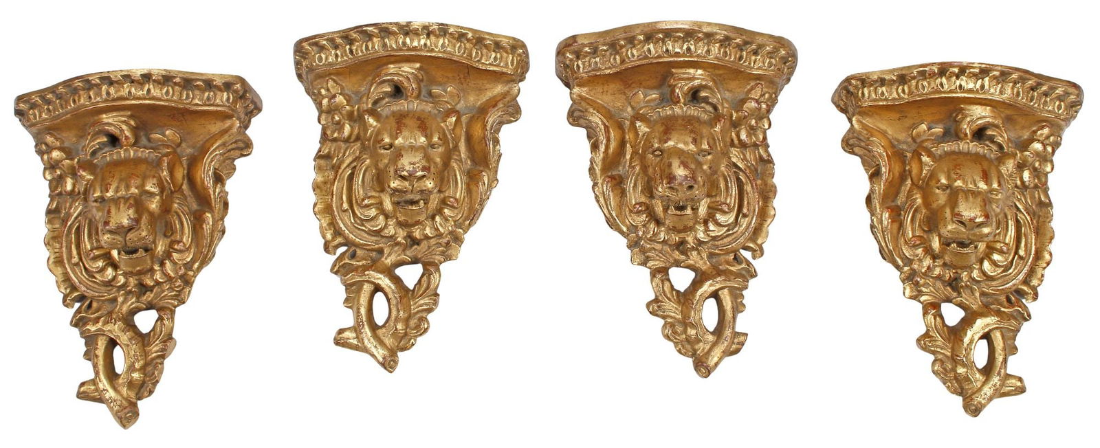 (4) PARCEL GILT CARVED WOOD LION'S HEAD WALL BRACKETS (1 of 5)