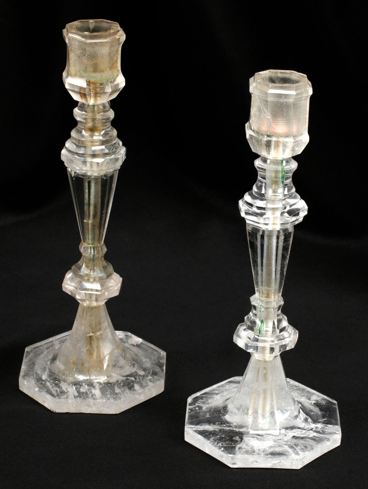 (2) CARVED ROCK CRYSTAL CANDLESTICKS (1 of 5)