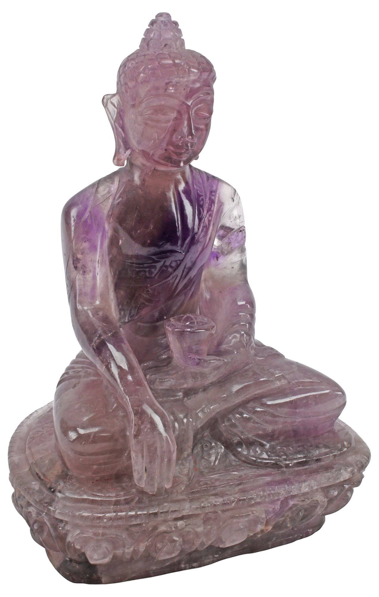 CARVED AMETHYST SCULPTURE, SEATED BUDDHA IN BHUMISPARSHA (1 of 4)