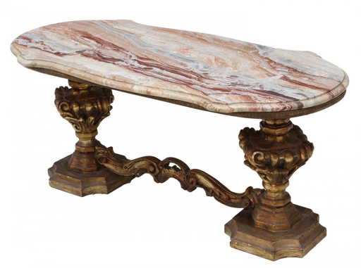 Vintage Italian Marble Top Giltwood Coffee Table