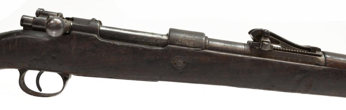 GERMAN GEWEHR MODEL 98 WW1 RIFLE: German Gewehr Model 98 rifle, 7.9mm, bolt action, marked forward of bolt on barrel "Waffenfabrik, Mauser A8 (stamped over 6), Oberdorf, 1907"m adjustable rear sight, two sling swivels, rectangular blo