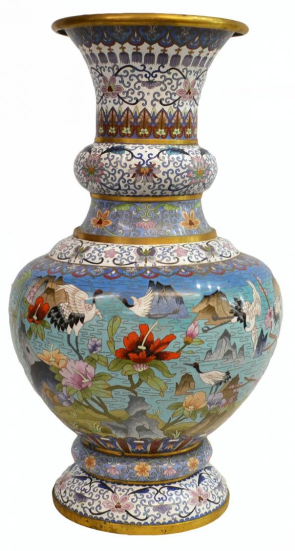 LARGE CHINESE CLOISONNE ENAMEL VASE - 3