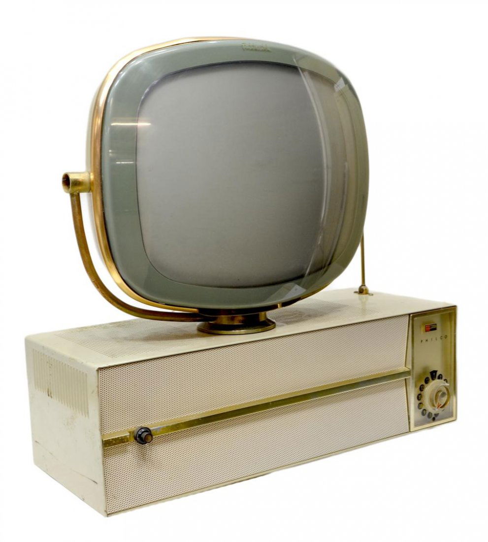 PHILCO MID-CENTURY MODERN PRINCESS TV: Philco Princess television set, Model H3410, 1958-1959, ivory color, untested, , 23"h, 24.5"w, 11'd; 51lbs Start Price: $100.00