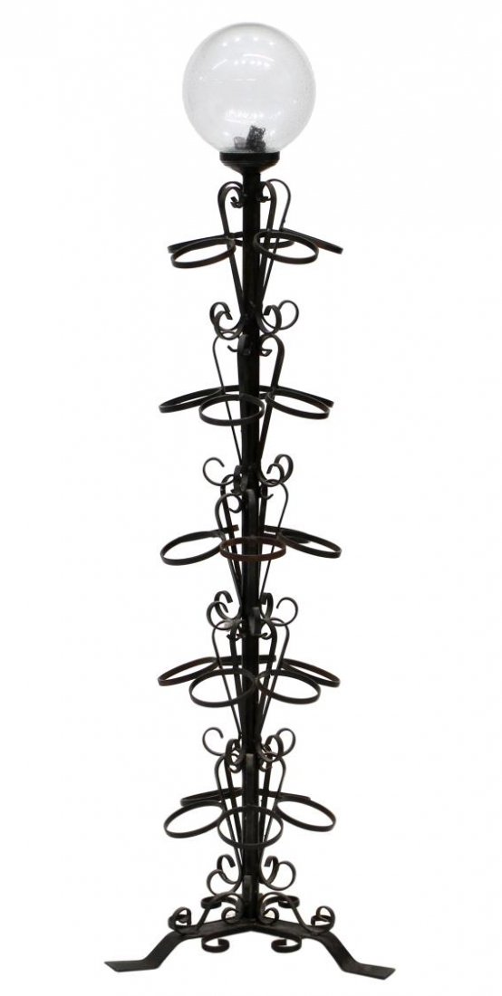 ITALIAN BLACK WROUGHT IRON & GLASS FLOOR LAMP