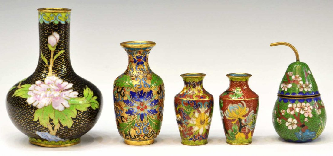 (5) DIMINUTIVE CLOISONNE ENAMEL CABINET ITEMS
